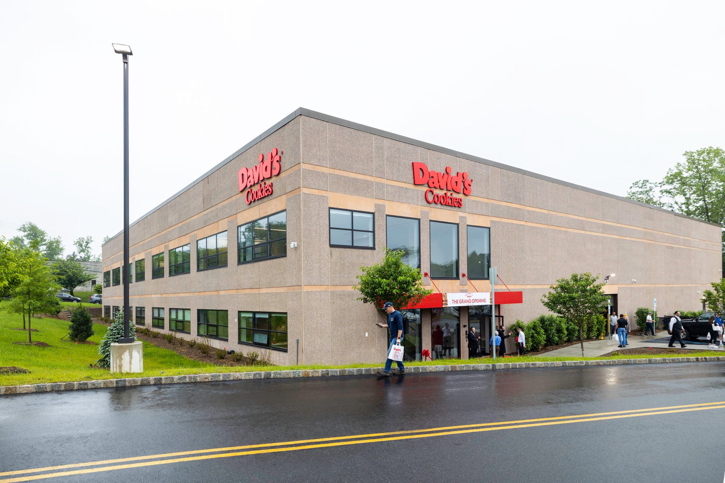 Completed David's Cookies warehouse facility in Cedar Grove, NJ — exterior on grand opening day.